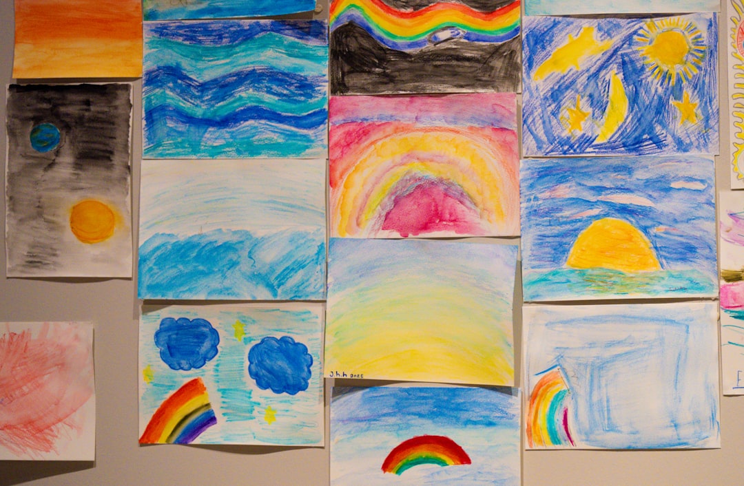 Children's drawings of skies and rainbows