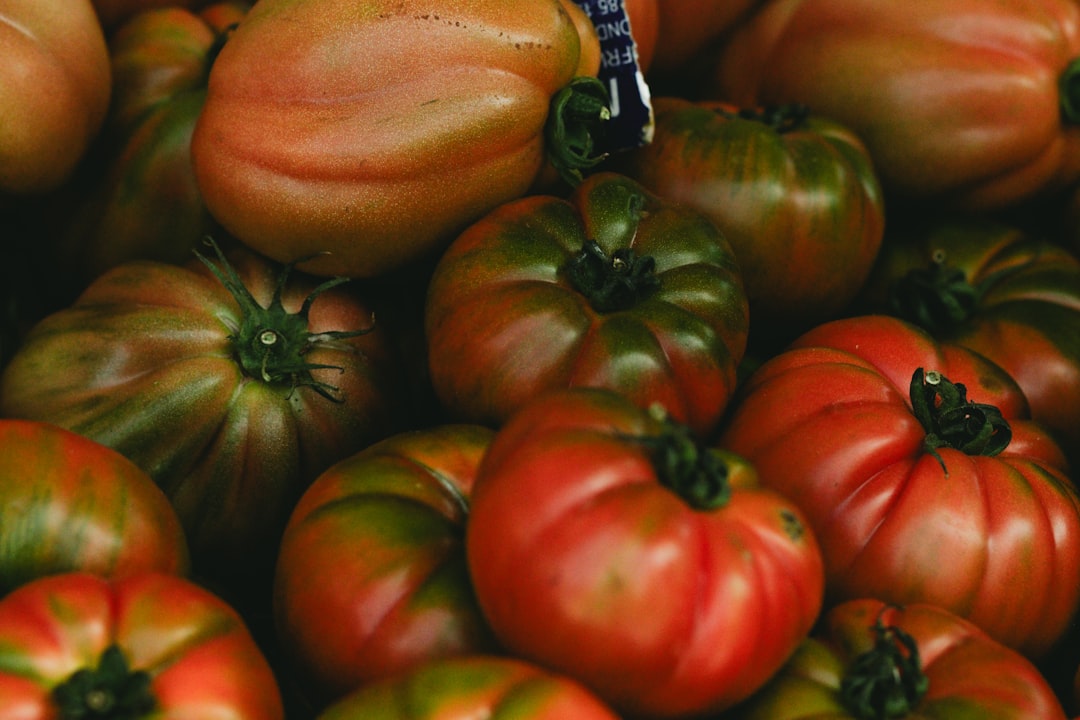 a bunch of tomatoes that are sitting on a table
