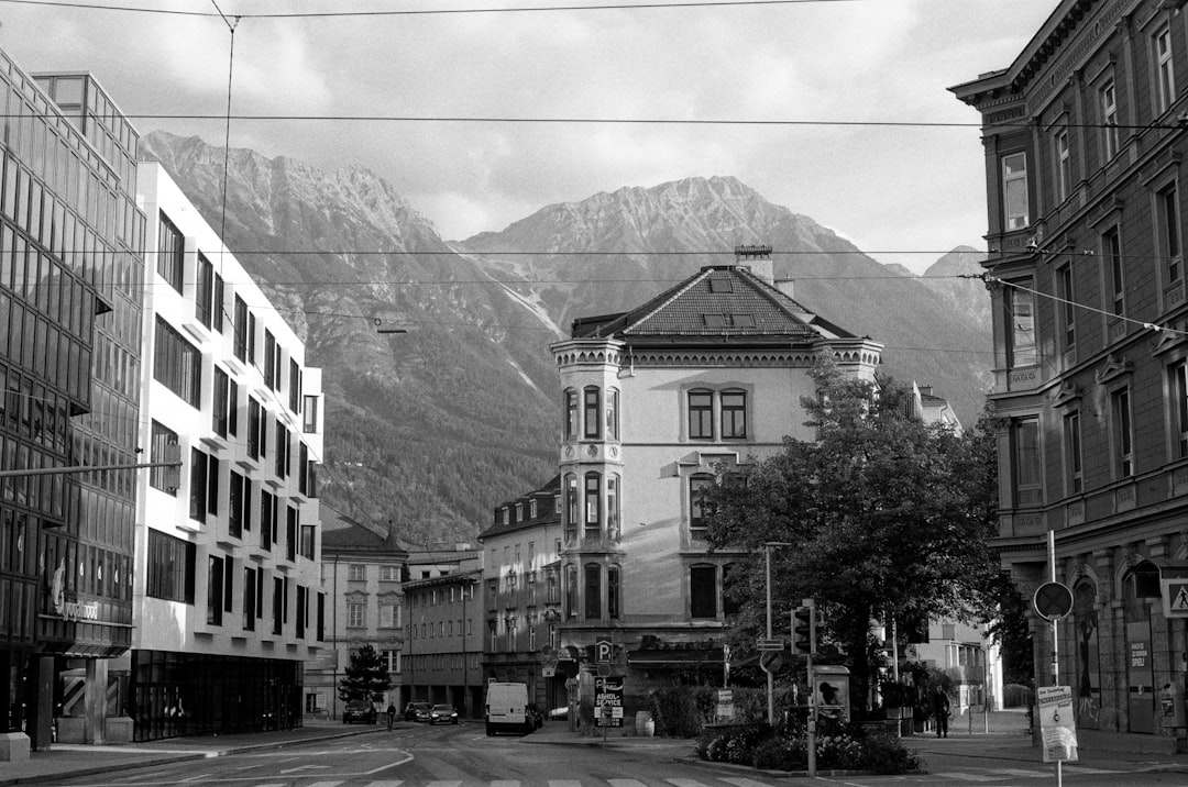 a street with buildings and trees